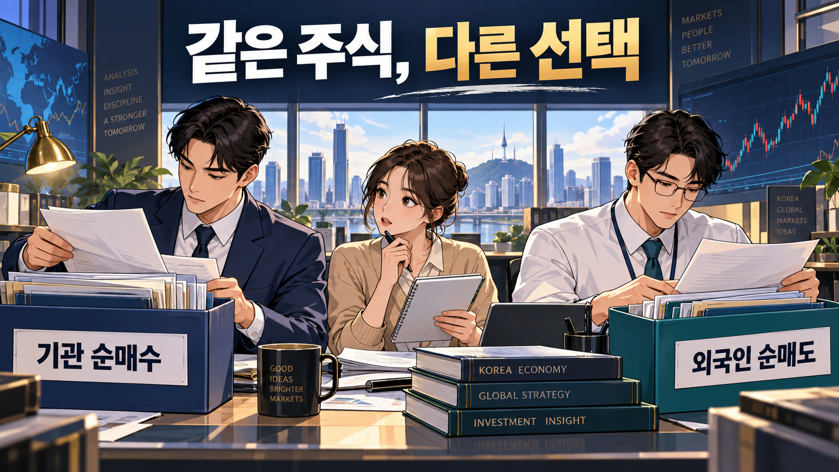 기관 순매수와 외국인 순매도를 비교하는 투자자
