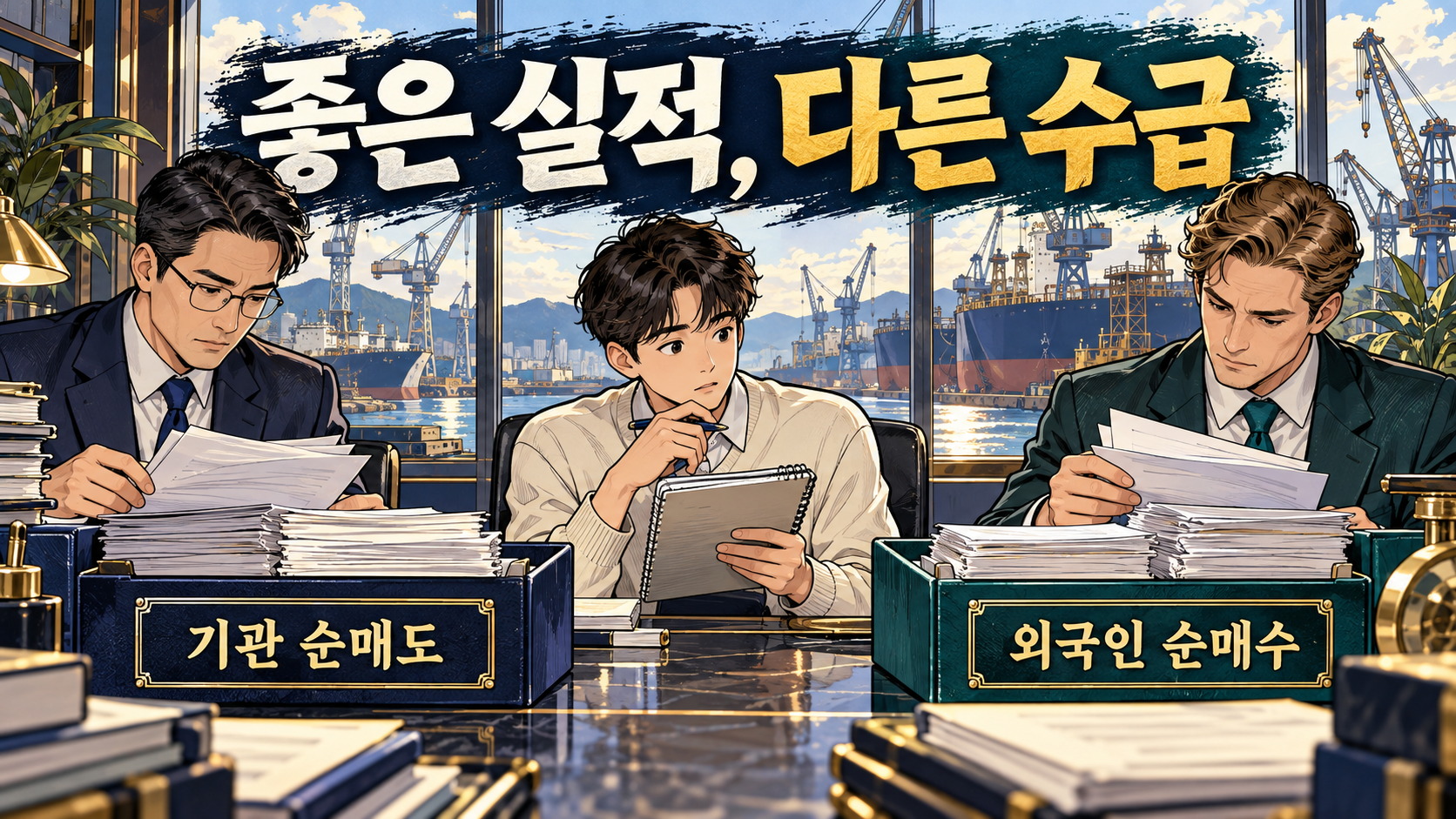 기관 순매도와 외국인 순매수를 비교하는 투자자