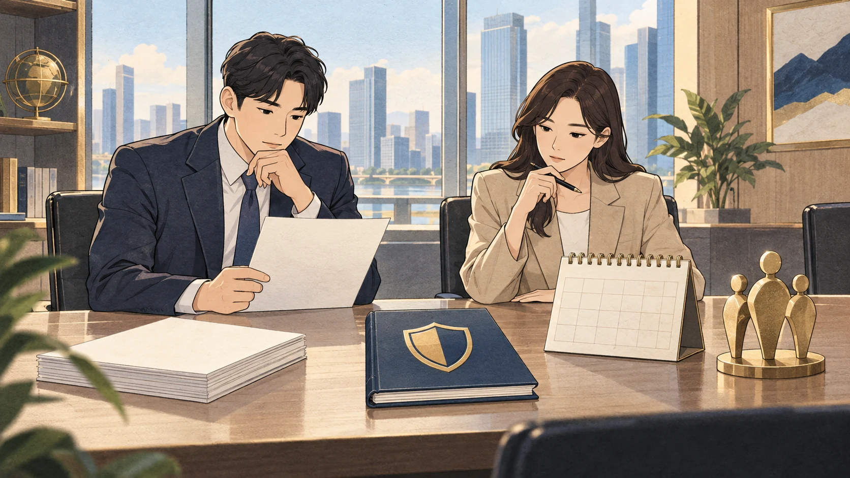 금융지주의 자본 건전성과 주주환원 계획을 검토하는 장면 일러스트