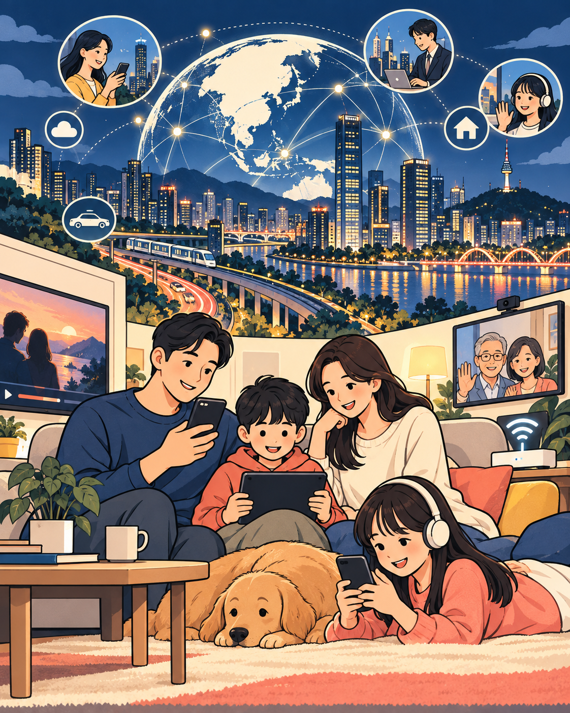 KT 생활 속 연결 서비스 일러스트